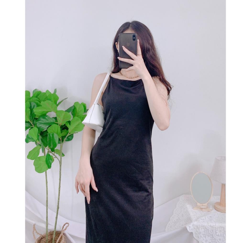 Đầm Hai Dây Hở Lưng PEONYB Nữ [FREESHIP] 🌸 Váy midi 2s body dáng ôm màu đen trơn thiết kế sexy Ulzzang HOT 🌸 Đẹp ❗