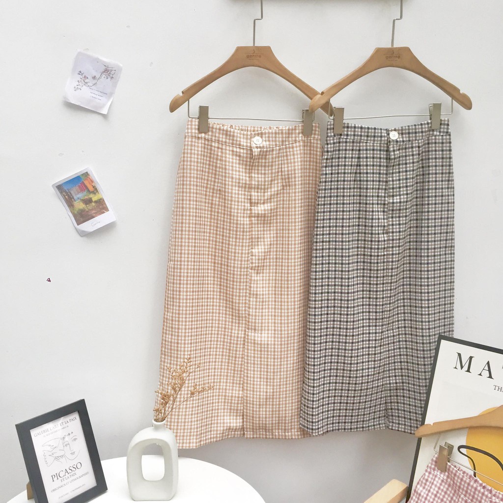 [Mã WABRWA8 giảm 15% đơn 99k] Chân váy kẻ caro chun sau xẻ trước dài 41v11 by germe | BigBuy360 - bigbuy360.vn