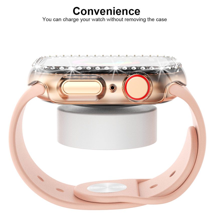 Ốp kim cương kèm phim thủy tinh bảo vệ chống va đập cho Apple Watch dòng 6 SE 5 4 3 2 1/iwatch 40mm 44mm 38MM 42MM