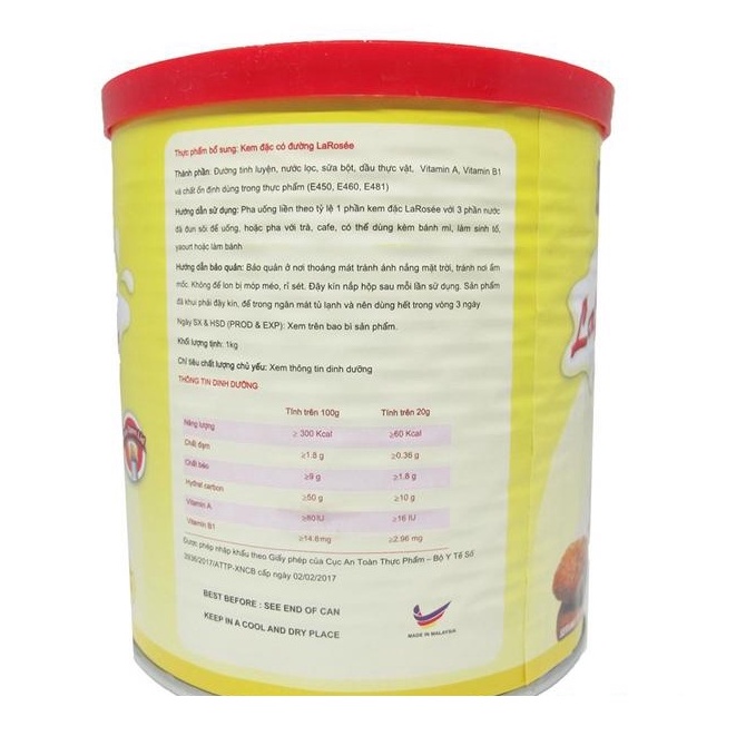 Sữa Đặc có đường La Rosée hộp 1kg - nhập khẩu Malaysia