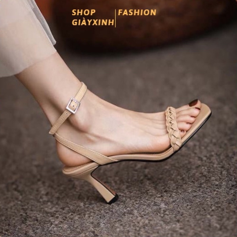 Sandal dép cao gót 5 phân quai đan siêu cute hót nhất năm dễ phối đồ cho chị em