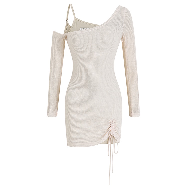 Đầm Dài Tay Màu Trơn Thiết Kế Lệch Tà Thời Trang Đường Phố Cá Tính Cho Nữ