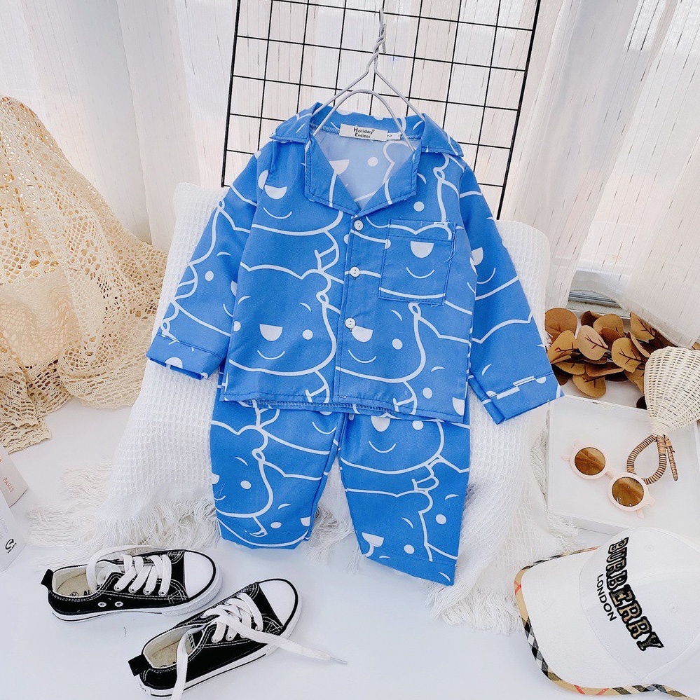 Đồ bộ dài tay trẻ em - Bộ Dài Tay PYJAMA Gấu Trắng Xanh Cho Bé