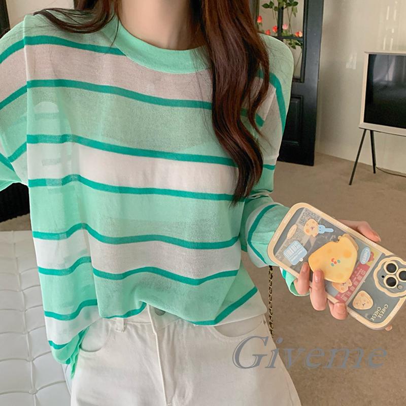 Áo Thun Nữ Dài Tay Cổ Tròn Xuyên Thấu Màu Xanh Dương / Xanh Lá / Hồng / Vàng