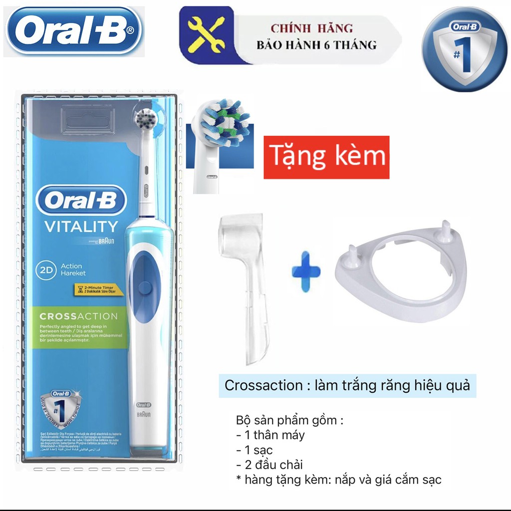 Bàn chải điện đánh răng tự động oral b oralb crossaction (Bảo hành 3tháng) + Tặng nắp bảo vệ đầu bàn chải
