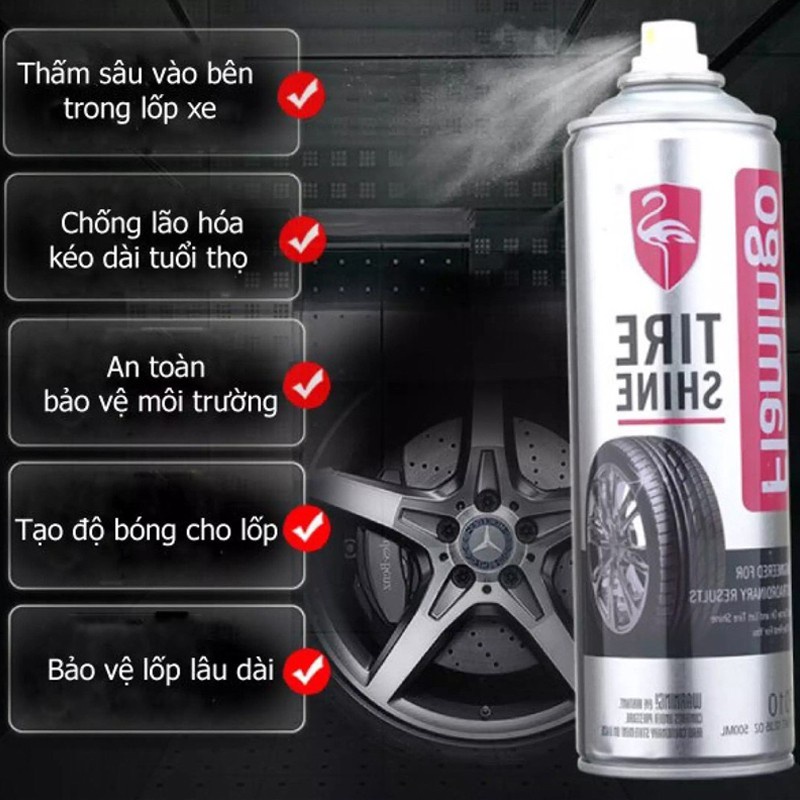 Chai Xịt Dưỡng Bóng Vỏ Lốp Xe Ô Tô Phục Hồi Nhựa Đen Flamingo F010 500ml CARZONE.TOP