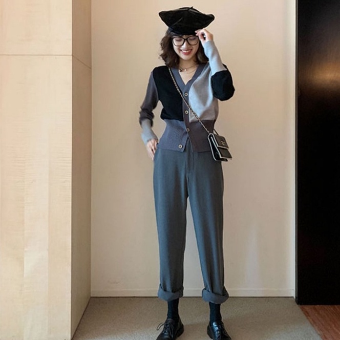 Áo khoác cardigan dệt kim ZHELIHANGFEI tay dài cổ chữ V phong cách phương Tây thời trang cho nữ