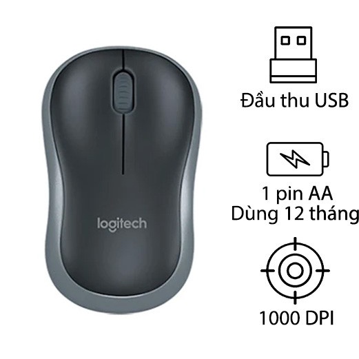 Chuột Không Dây LOGITECH M186 - Có Công Tắc On/Off - Độ Nhạy Cao - Bảo Hành 12 Tháng