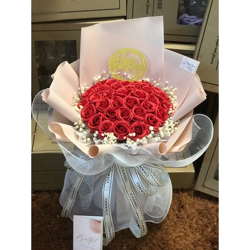 [Hoa sinh nhật - Nowship] Bó hoa sáp 50bông mixx baby khô cực xinh. Hình ảnh Độc quyền nhà Khả An