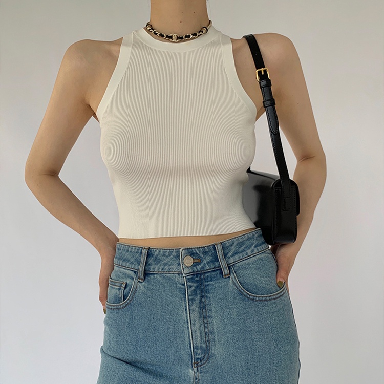 Áo dệt kim SUXI hai dây dáng ôm thời trang mùa hè phong cách vintage dành cho nữ