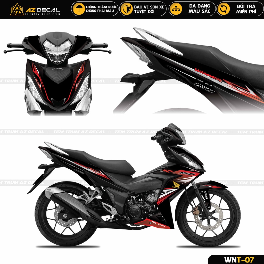 Tem Trùm Xe Honda Winner 150 / V1 Mũi Tên | WNT-07 | Decal Cao Cấp Màu Đỏ Đen Trắng Chống Nước