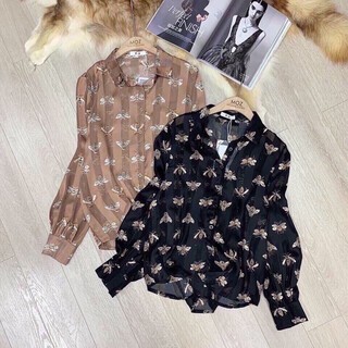ÁO SƠ MI CỔ ĐỨC HỌA TIẾT CON ONG CÓ 2 DÁNG CÓ TÚI VÀ KHÔNG TÚI