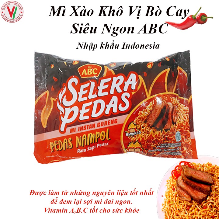 [Cay Bùng Vị] Mì Xào Khô Ăn Liền Vị Bò Cay ABC, Sợi Mì Dai Ngon Gia vị Đầm Đà Cay Bùng Nổ, Nhập Khẩu Indonesia
