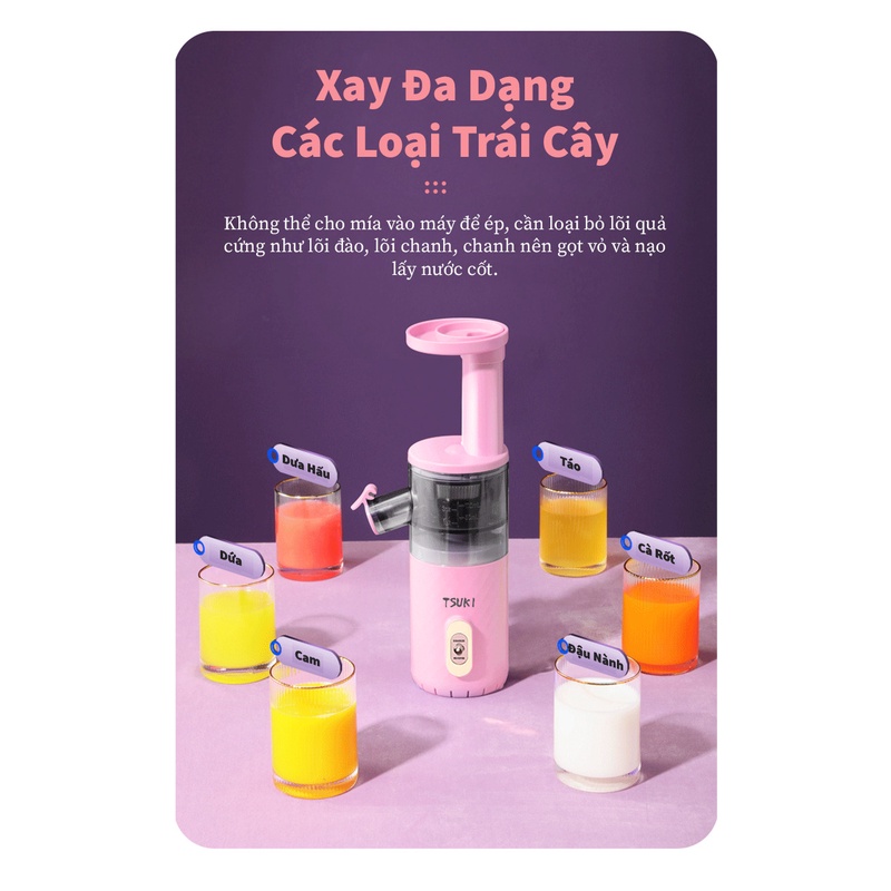 Máy Ép Chậm Mini TSUKI TS-2106C công suất 80W Ép Trái Cây Hoa Quả Rau Củ-Bảo Hành 12 Tháng.
