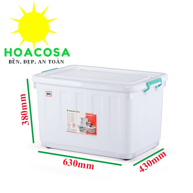 Bộ 5 Thùng/ 10 Thùng Đa Năng 80 Lít Nhựa Hiệp Thành Có Bánh Xe- Đồ Gia Dụng Hoacosa