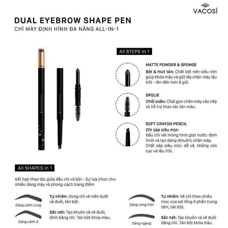 Chì Kẻ Mày 3 Đầu Vacosi Dual Eyebrow Shape Pen