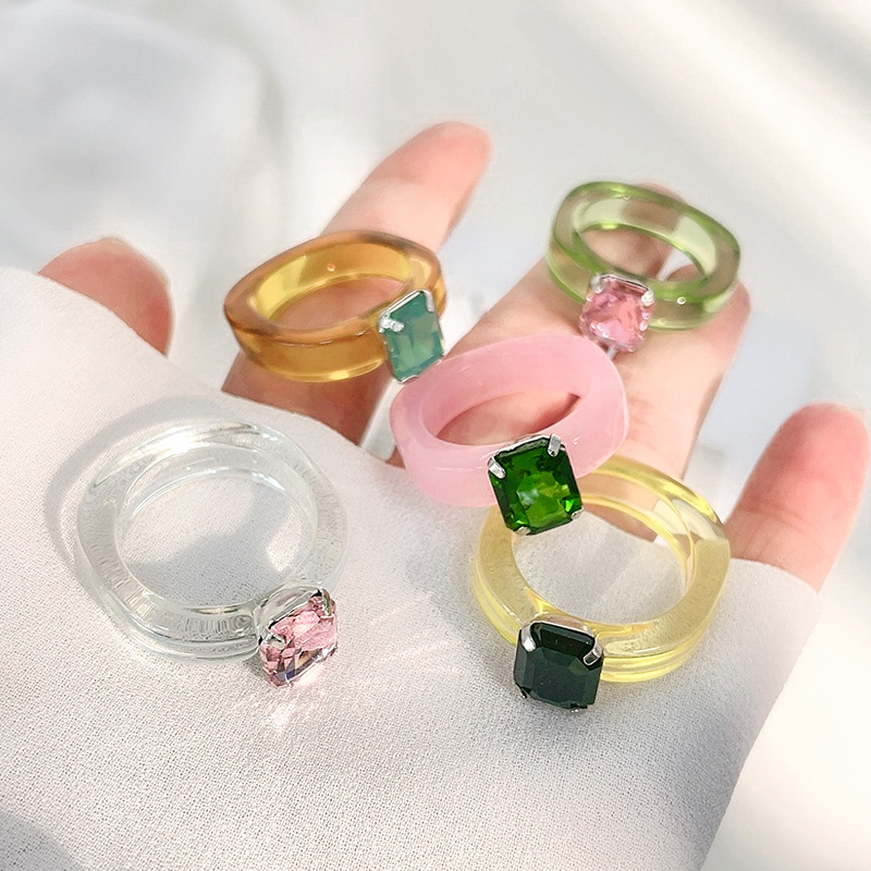 Nhẫn Hợp Kim Đính Đá Nhiều Màu Sắc Phong Cách Hàn Quốc Dễ Thương