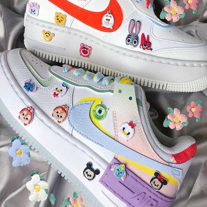 Bộ miếng dán trang trí giày bằng vải thêu họa tiết hình gấu pooh/chuột dễ thương