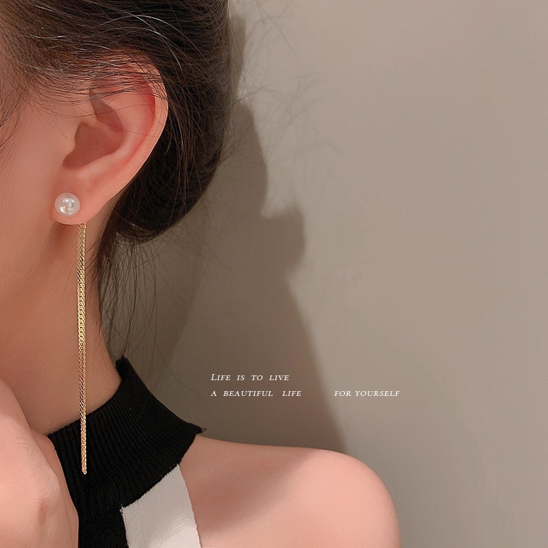 Bông Tai Mạ Bạc 925 Dáng Dài Đính Ngọc Trai Phong Cách Hàn Quốc