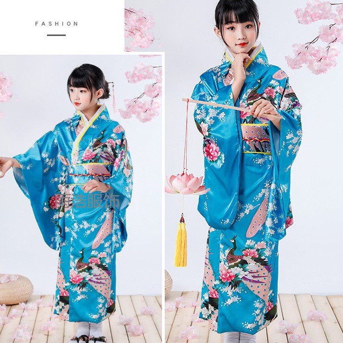 Kimono họa tiết chim công cho bé gái, có size người lớn. Hàng đặt trước 10 ngày. Girl yukata