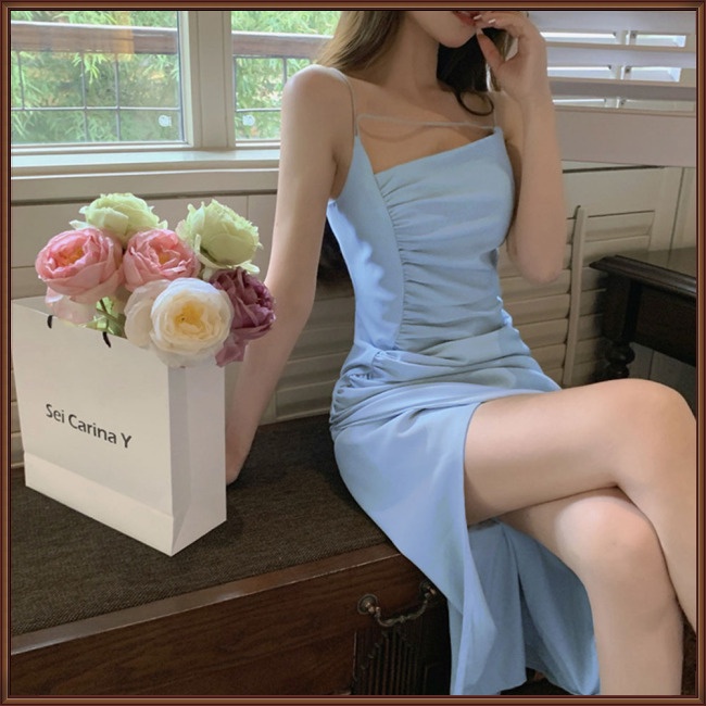 Đầm Hai Dây Xẻ Tà Màu Trơn Thời Trang Dành Cho Nữ