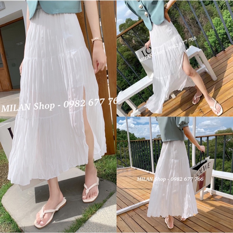 Chân váy dáng dài sẻ đùi style siêu hot