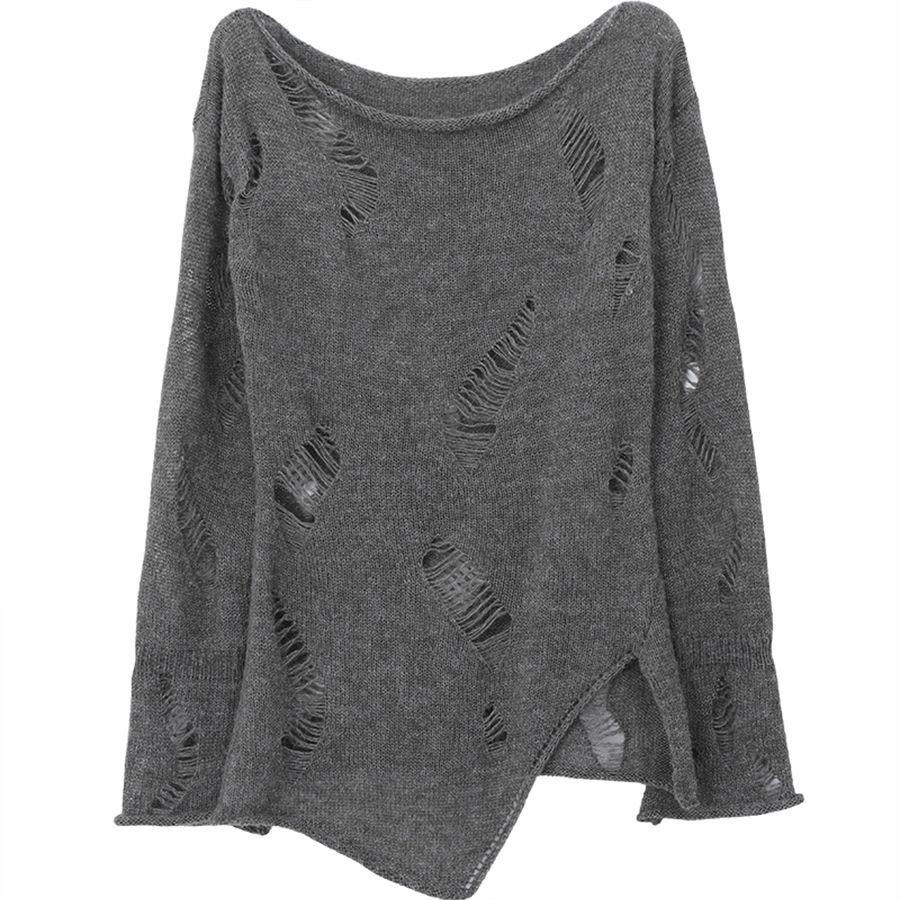 Áo Dệt Kim Tay Dài Rách Lỗ Thời Trang Mùa Thu 2022 Phong Cách Mới Quyến Rũ Cho Nữ