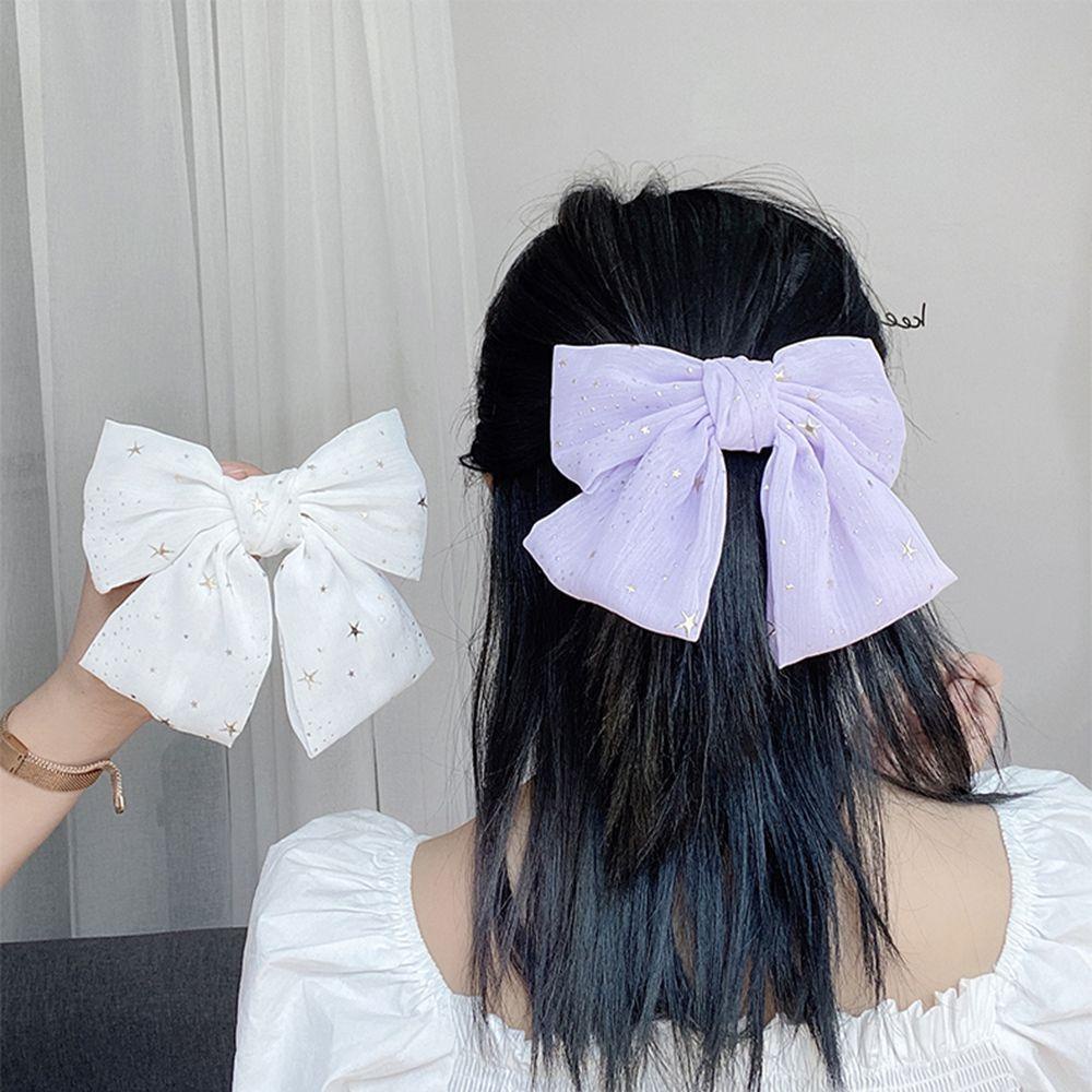 BEAUTY 1 Dây Buộc Tóc Vải Voan Đính Nơ Họa Tiết Ngôi Sao Phong Cách Hàn Quốc