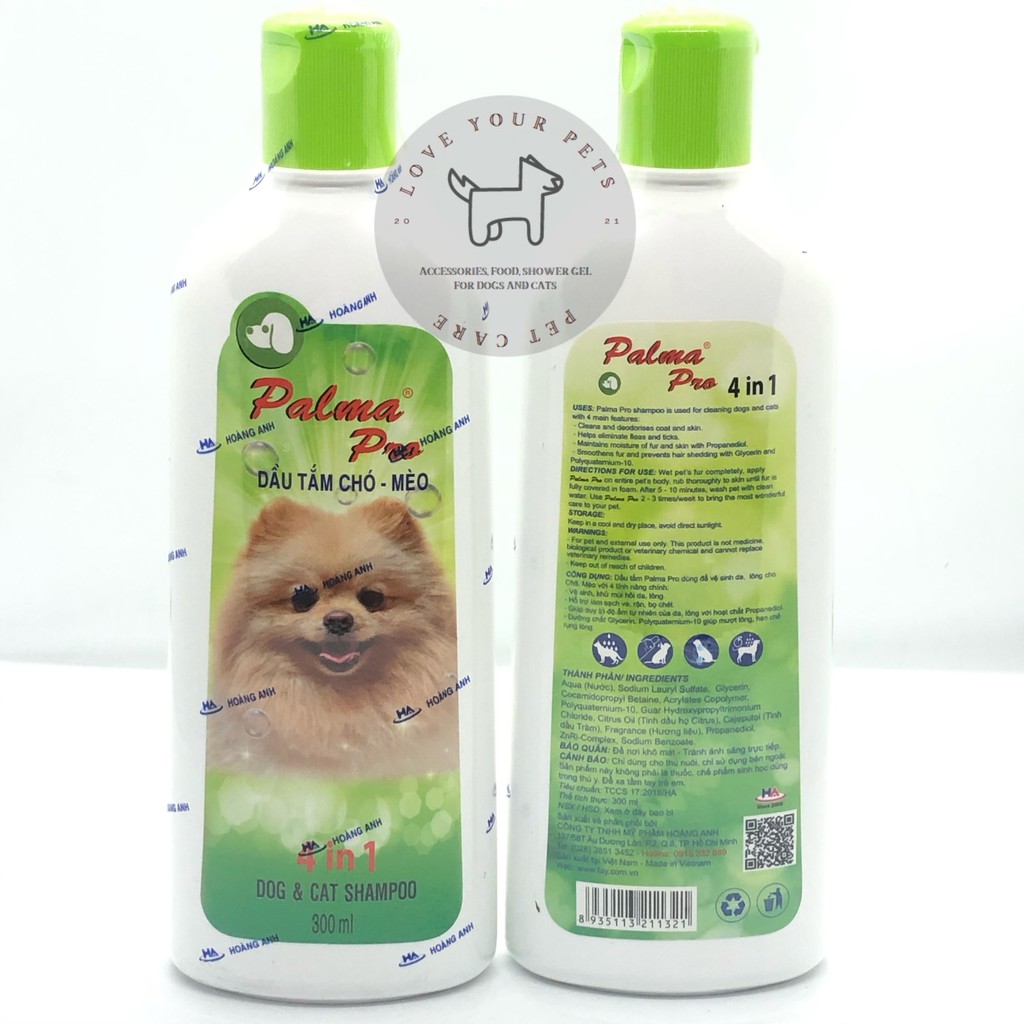 Dầu tắm Palma Pro 300ml dành cho thú cưng (4 in 1) với 4 công dụng khử mùi, làm sạch ve, dưỡng lông, chống rụng lông.