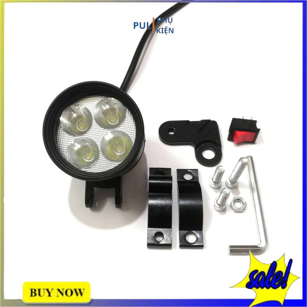 Đèn trợ sáng moto xe máy l4 ngắn kèm pat chân gương và công tắc sáng trắng cho Winner X Wave Exciter...