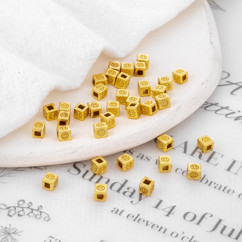 Bộ 10 Hạt Xỏ Lỗ Hình Vuông Màu Vàng 18k 3mm Dùng Làm Trang Sức diy