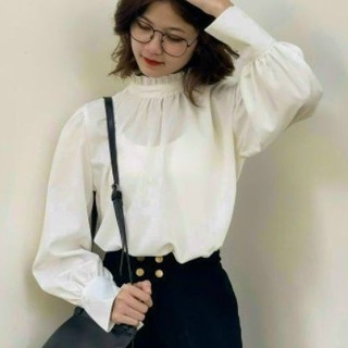 Áo sơ mi CỔ TRỤ viền bèo tiểu thư PUCA