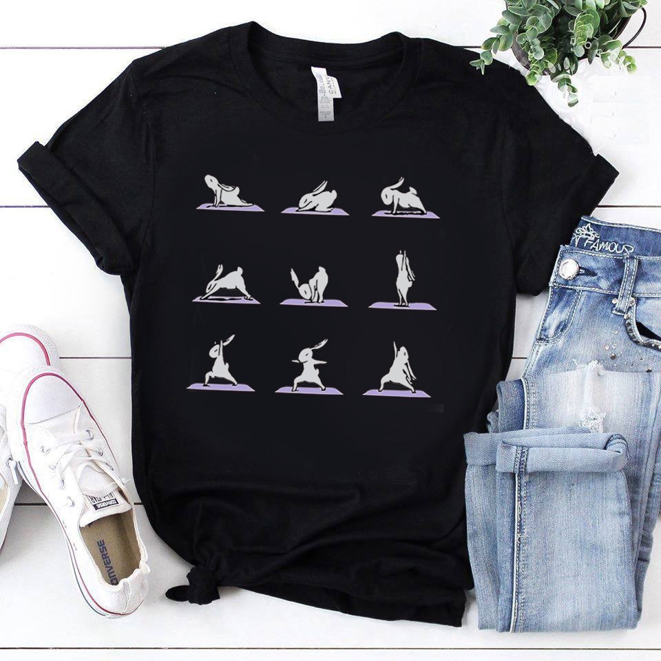Áo nam nữ unisex thỏ tập yoga - Áo thun in hình