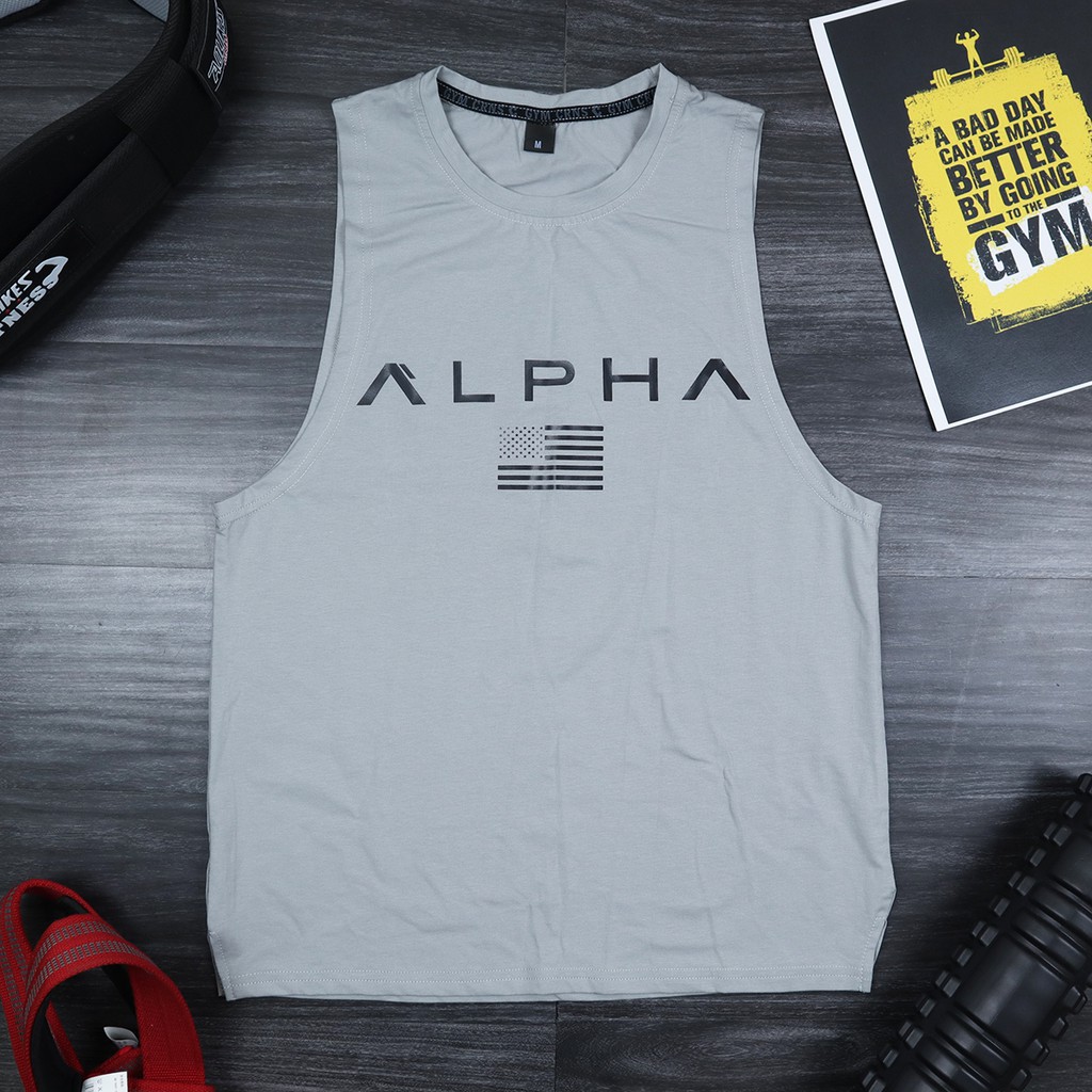 Áo tank top tập gym, áo ba lỗ nam Alpha chất vải Cotton (Đủ size M-XXL)