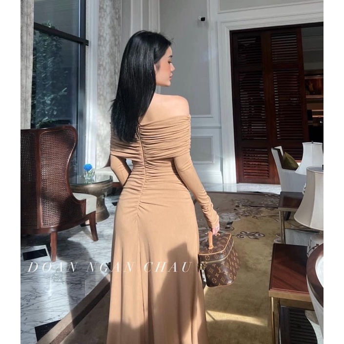 Váy len tăm trễ vai dáng dài