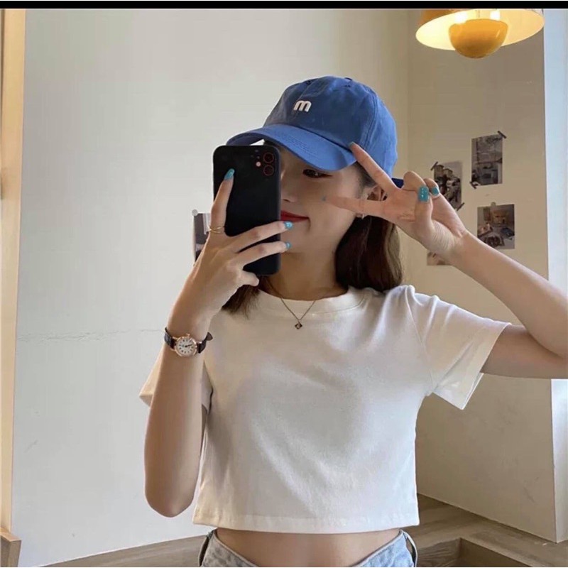 Áo thun croptop trơn LylyshopUnisex màu trắng tay ngắn kiểu áo ôm body basic chất thun cotton mềm mịn co dãn 4 chiều