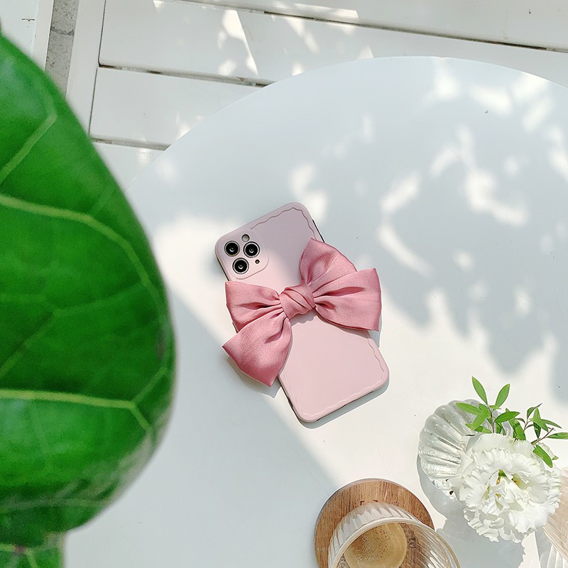 Ốp Điện Thoại Mềm Màu Trơn Đính Nơ Lụa Cho Iphone 11 12 Pro Max Se2 Xr Xmax I8 7plus | BigBuy360 - bigbuy360.vn