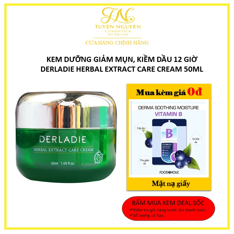 Kem Dưỡng Giảm Mụn, Kiềm Dầu 12 Giờ Derladie Herbal Extract Care Cream 50ml
