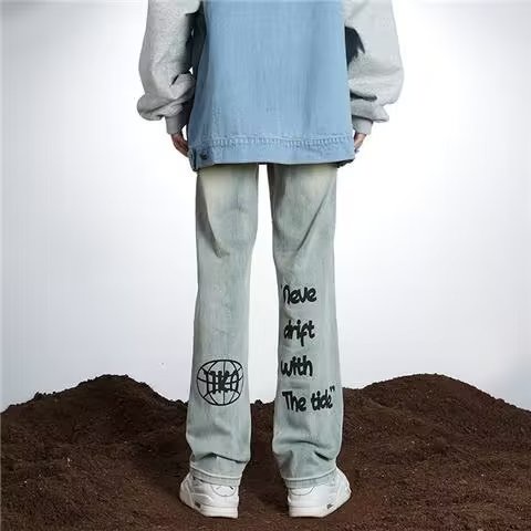 Quần jeans Dài In Chữ Phong Cách Hip Hop Hàn Quốc Cho Nam Giới Size S-3XL