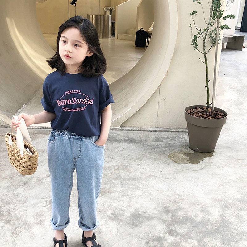 Áo Thun 100% Cotton Tay Ngắn In Chữ Thoải Mái Thời Trang Xuân Hè Cho Bé Gái