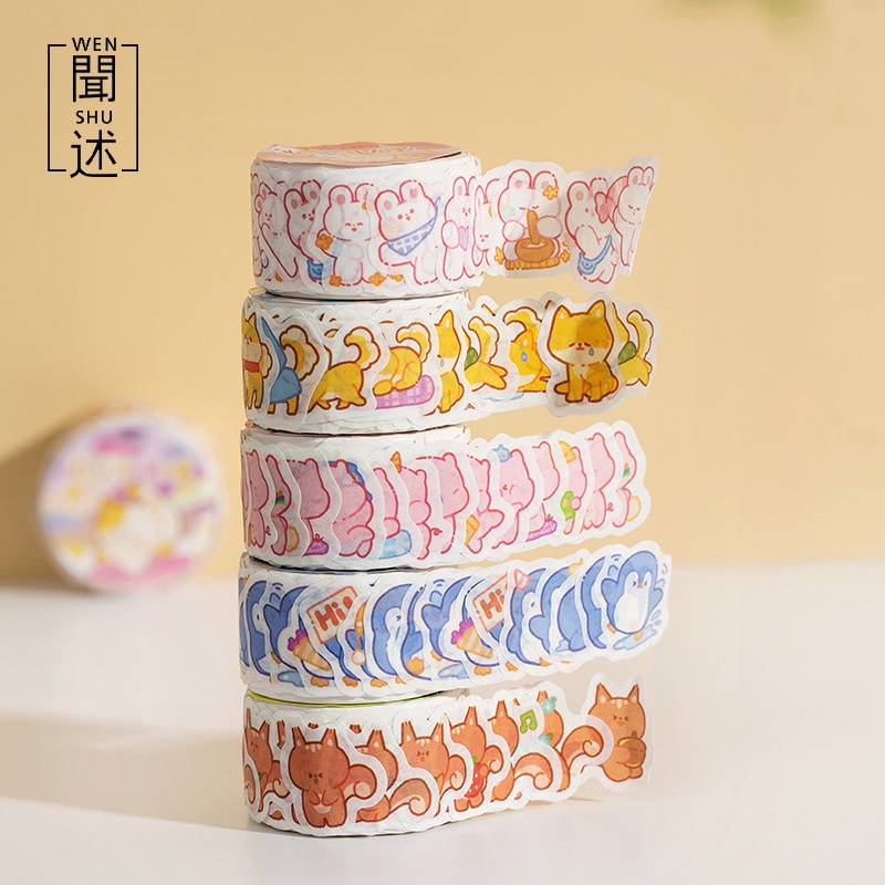 Washi Tape 2 Mét Vẽ tay Động vật dễ thương Phim hoạt hình DIY Vật liệu tự làm Nhãn dán 100 miếng Cloud Zoo Series Tám kiểu