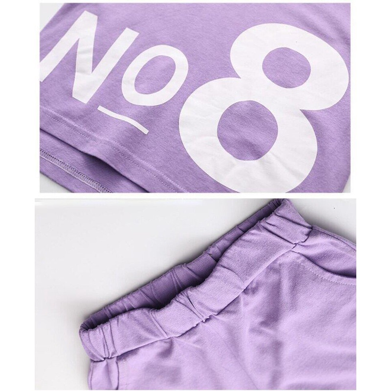 Bộ Áo Thun In Chữ + Quần Ngắn Màu Tím Bằng Vải Cotton Thời Trang Mùa Hè Mới Dành Cho Bé Gái 5-12 Tuổi 2022