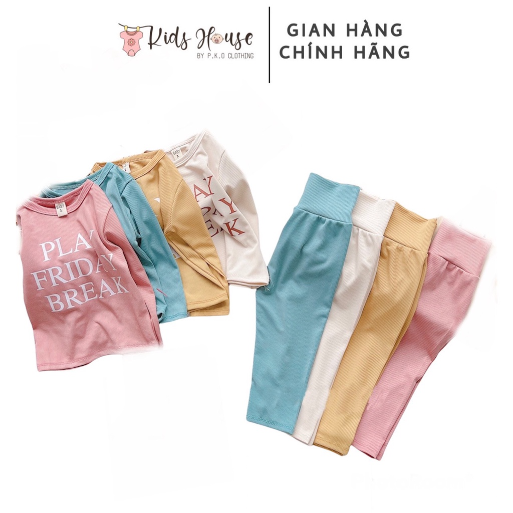 Bộ thun tăm dài tay quần cạp cao thu đông cho bé trai bé gái