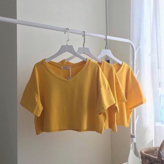 Áo croptop cổ tim thun giấy basic dễ thương ls