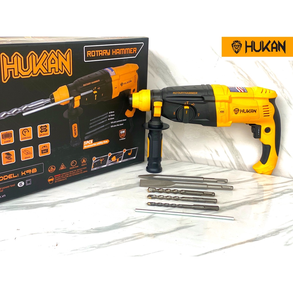 Máy khoan đục bê tông Hukan k98 3 chức năng 1100w có điều tốc tặng mũi
