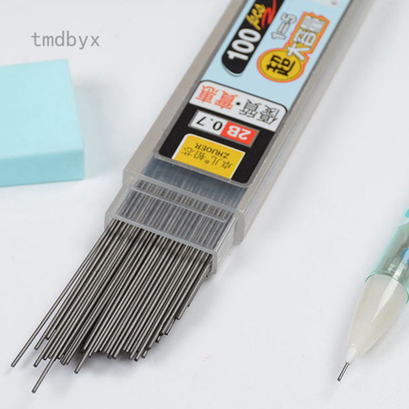 Tmdbyx Hộp 100 Ruột Bút Chì Bấm 2B Ngòi 0.5 mm/0.7 mm Tùy Chọn Chất Lượng Cao