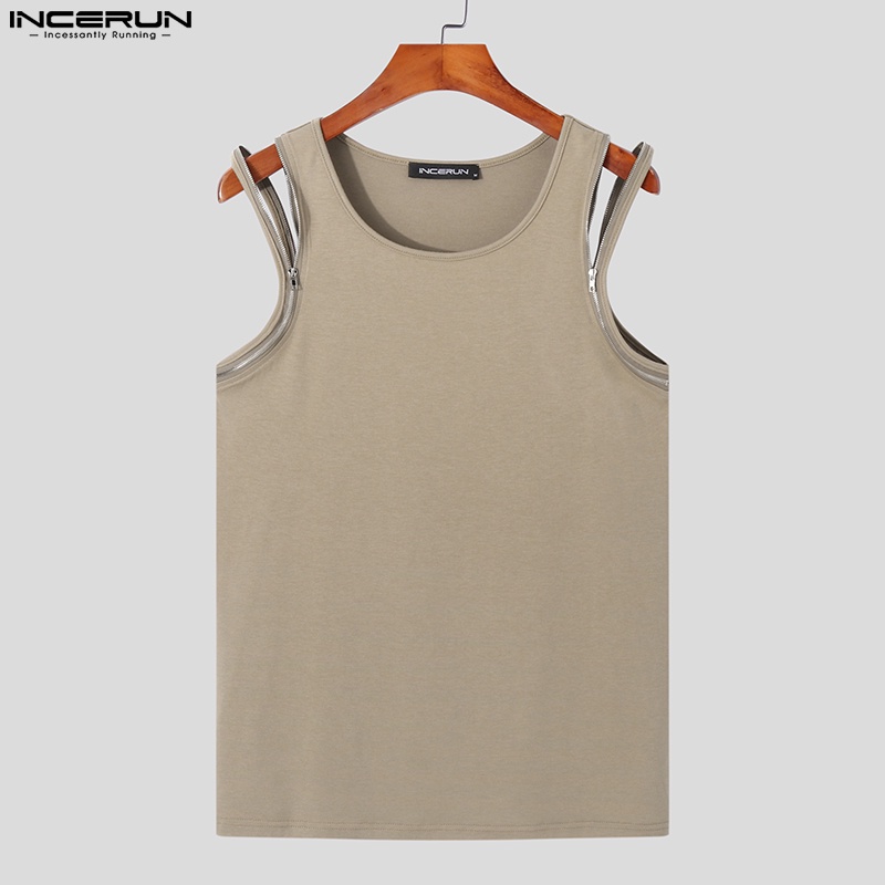 Áo ba lỗ INCERUN cho nam có khóa kéo 3 màu sắc thời trang