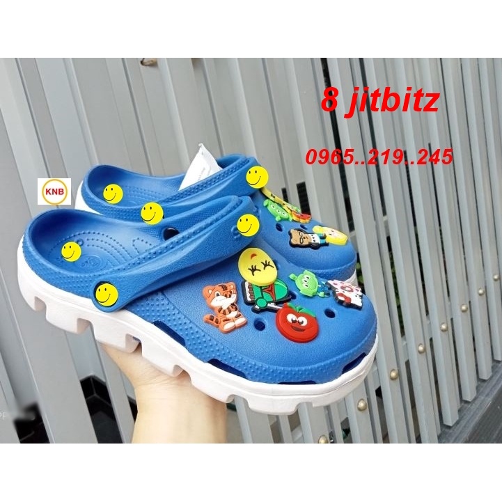 Dép Cross Cá Full tag Cao Cấp Đẹp Nhất Nam Nữ Tặng Kèm 12 Sticker Cross Siêu Hot xanh đậm-trắng