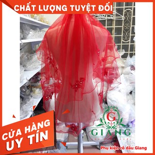 <TP>Voan cô dâu đính ren hoa 3D dài ngang lưng phụ kiện cưới Giang
