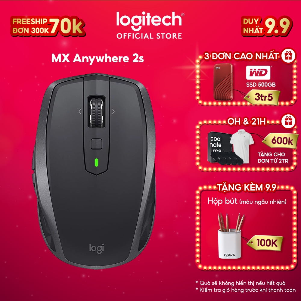 Chuột không dây Bluetooth Logitech MX Anywhere 2s - nhỏ gọn, pin sạc, MacOS/ Laptop